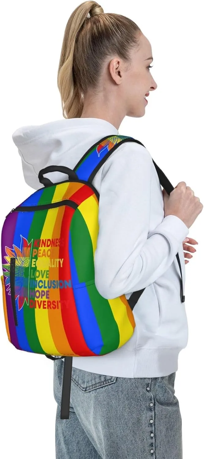 Kindness Peace Equality Love Inclusion Pride Sunflower Travel Laptop Backpack Casual Backpacks Double Shoulder Daypack Notebook Rucksack Work Bags Sports Bag for Hiking Camping Beach