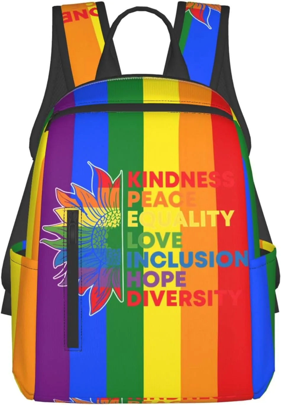 Kindness Peace Equality Love Inclusion Pride Sunflower Travel Laptop Backpack Casual Backpacks Double Shoulder Daypack Notebook Rucksack Work Bags Sports Bag for Hiking Camping Beach