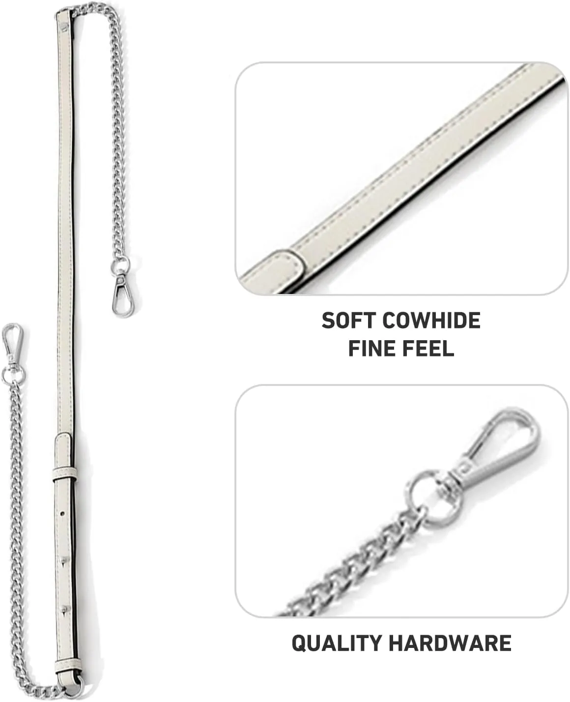 KIYOMIL Bag Genuine Leather Chain Shoulder Straps Adjustable,Purse Straps Replacement Crossbody for Handbags(White-S)