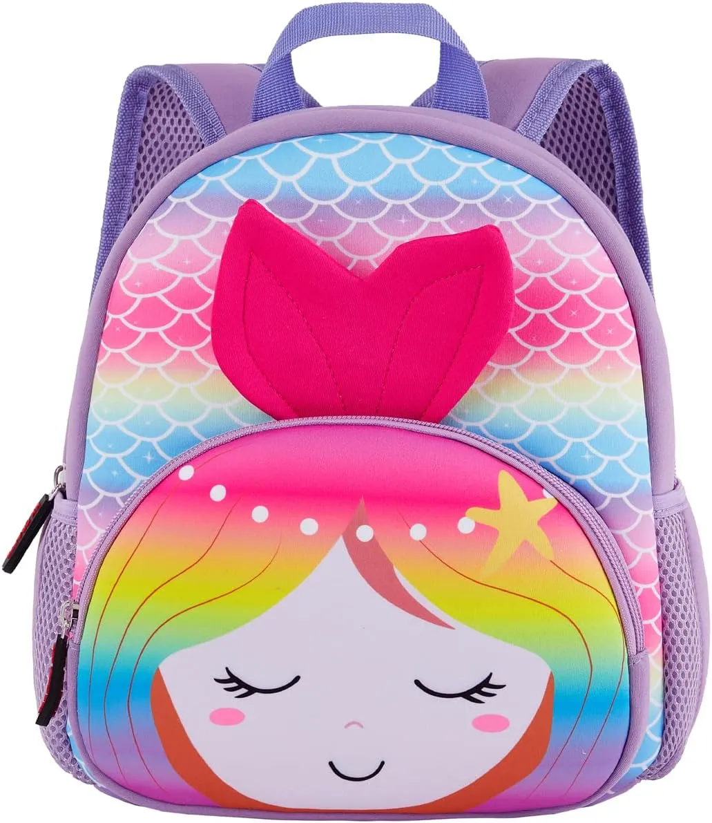KK CRAFTS Preschool Backpack Toddler Neoprene Animal Schoolbag Lunch backpack for Kids Boys Girls(Colorful Mermaid)