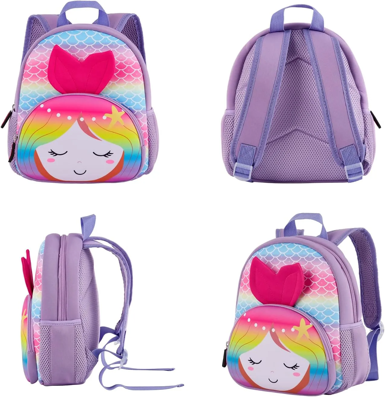 KK CRAFTS Preschool Backpack Toddler Neoprene Animal Schoolbag Lunch backpack for Kids Boys Girls(Colorful Mermaid)