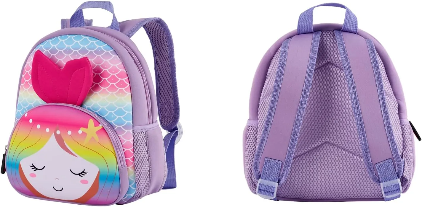 KK CRAFTS Preschool Backpack Toddler Neoprene Animal Schoolbag Lunch backpack for Kids Boys Girls(Colorful Mermaid)