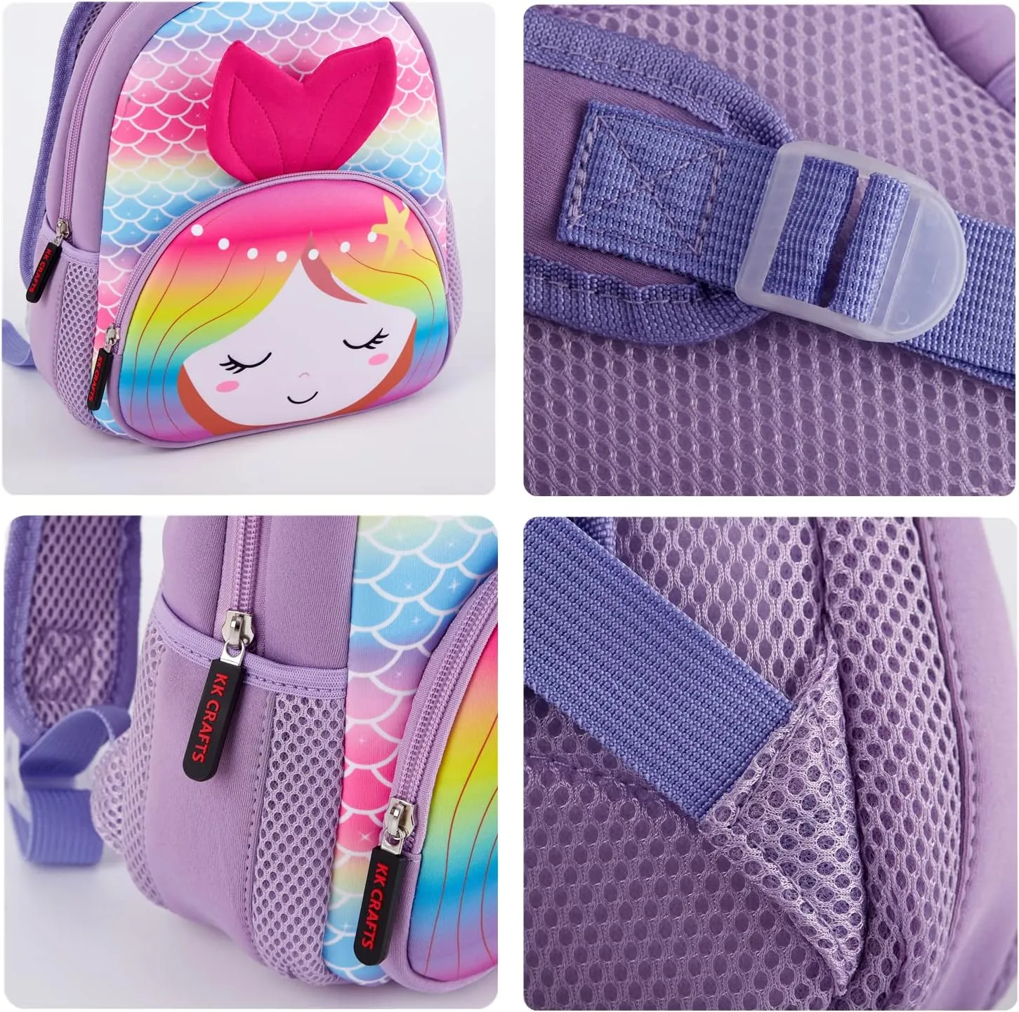 KK CRAFTS Preschool Backpack Toddler Neoprene Animal Schoolbag Lunch backpack for Kids Boys Girls(Colorful Mermaid)