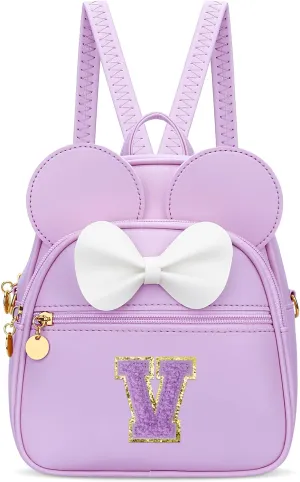 KKXIU Girls Initial Bowknot Cute Mini Backpack Small Women Daypacks, Personalized Trendy Stuff Gifts for Kids and Teen - Purple - V