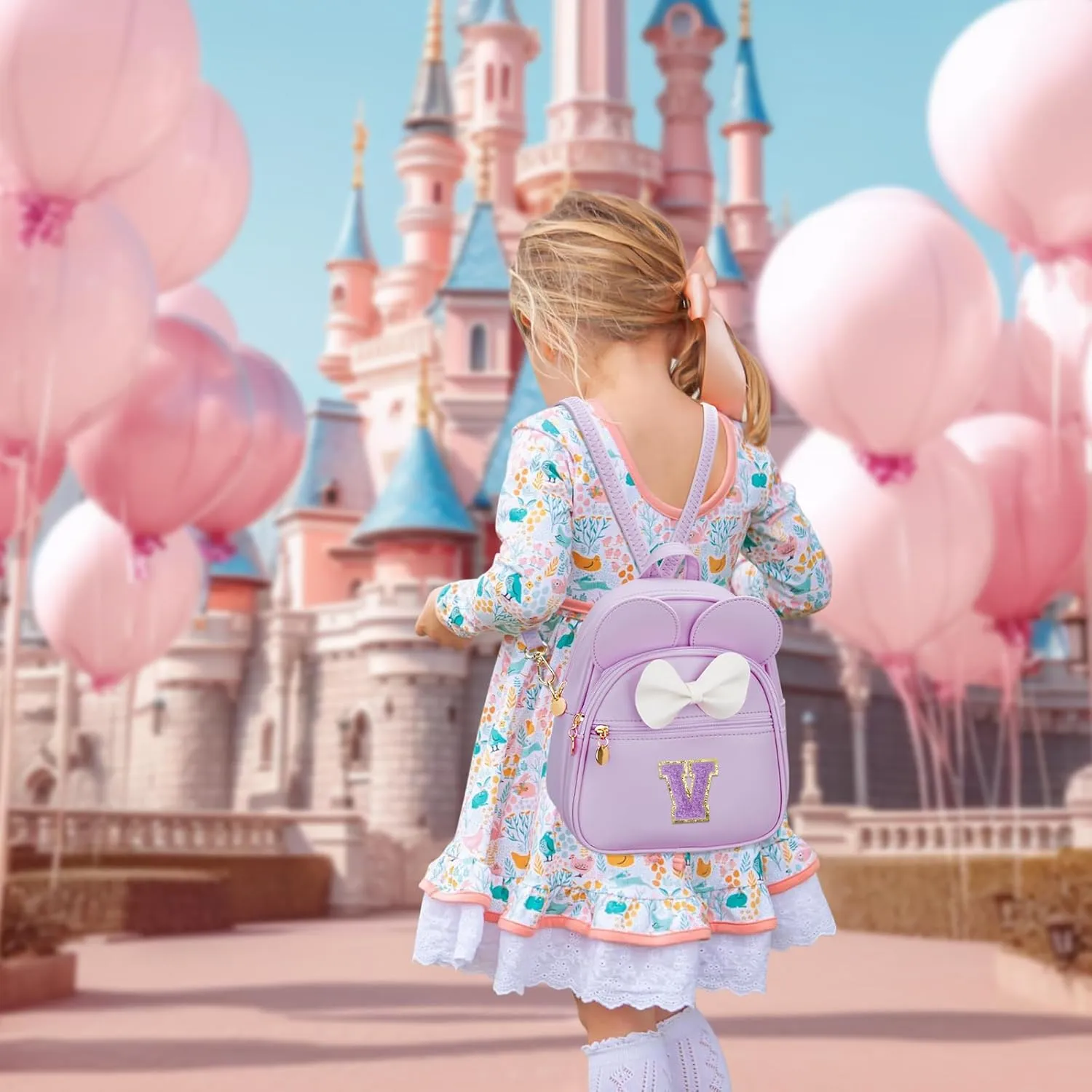 KKXIU Girls Initial Bowknot Cute Mini Backpack Small Women Daypacks, Personalized Trendy Stuff Gifts for Kids and Teen - Purple - V