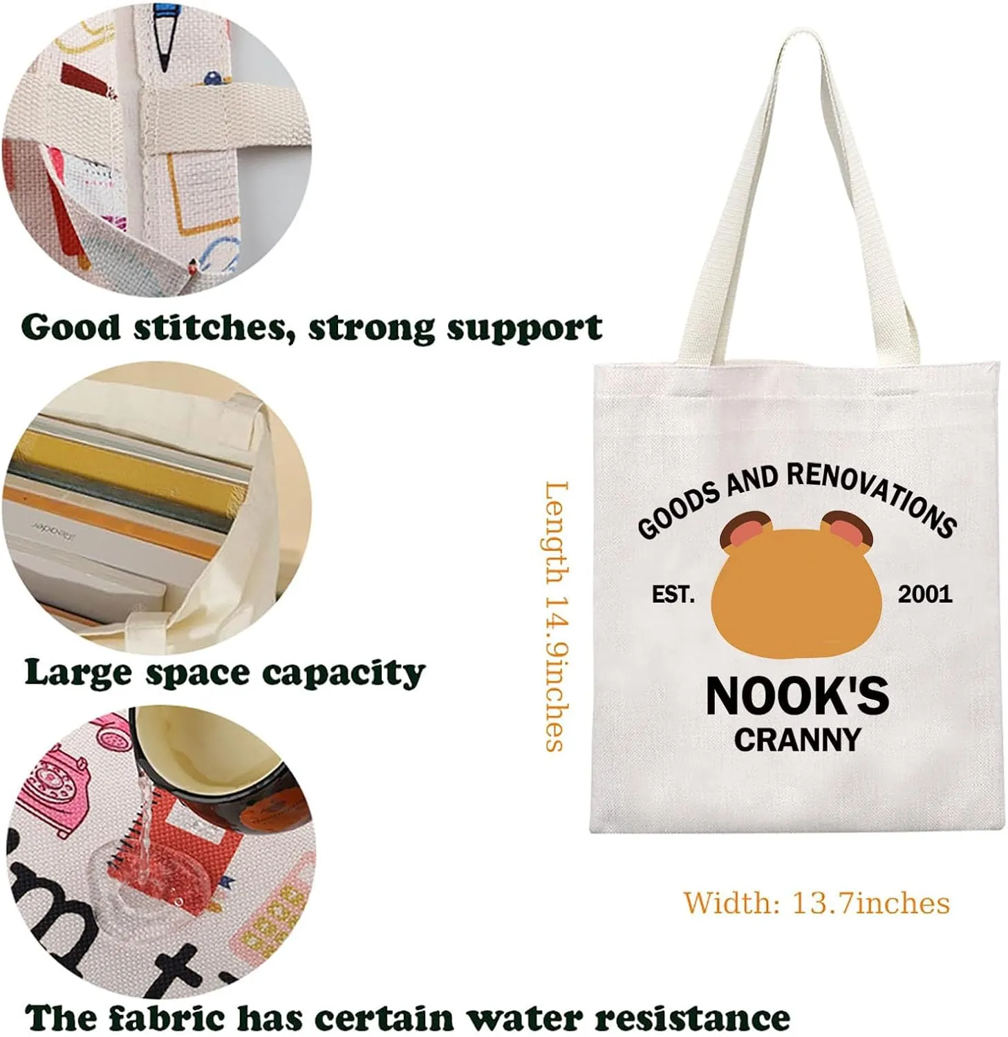 KUIYAI ACNH Merchandise Inspired Tote Bag Animal Villagers Gift Racoons Character Shoulder Bag Video Gamer Lovers Gift