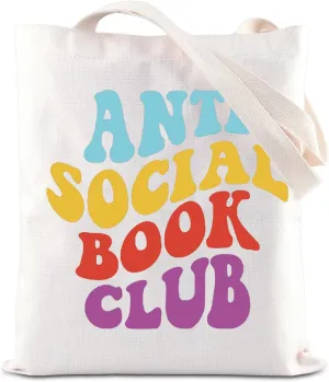 KUIYAI Anti Social Book Club Tote Bag Book Lovers Gift Book Readers Handbag Introvert Gift Funny Sarcastic Gift Bookish Bag