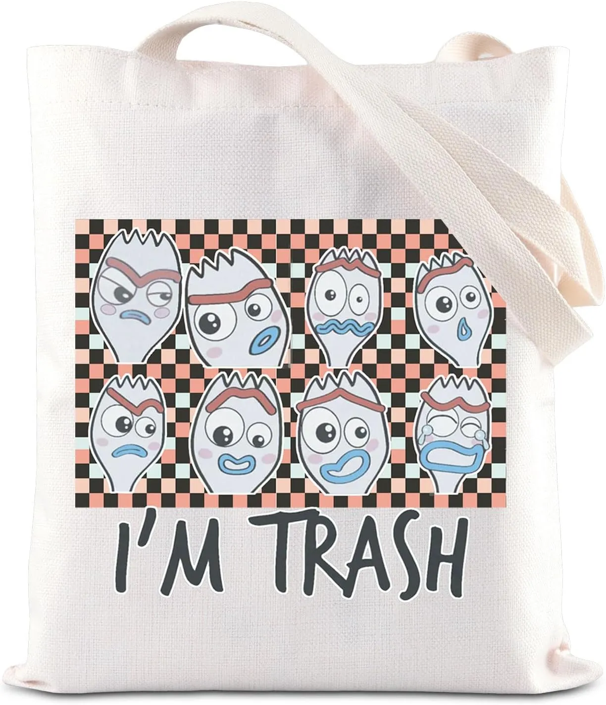 KUIYAI Forky Cartoon Merchandise Tote Bag Forky Lovers Shoulder Bag Forky I’m Trash Gift WDW Character Gift Spork Face Gift