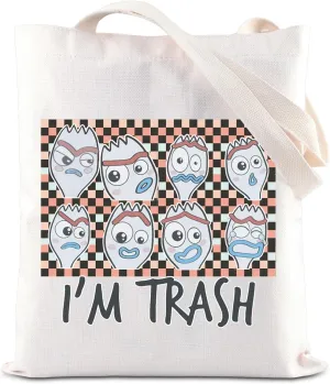 KUIYAI Forky Cartoon Merchandise Tote Bag Forky Lovers Shoulder Bag Forky I’m Trash Gift WDW Character Gift Spork Face Gift