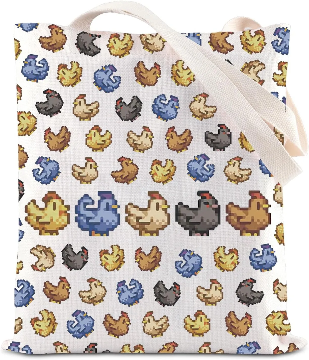 KUIYAI Game Inspired Tote Bag College Style Video Game Gift Pixel Chicken Lovers Shoulder Bag Pelican Town Gift For Gamer
