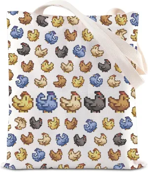 KUIYAI Game Inspired Tote Bag College Style Video Game Gift Pixel Chicken Lovers Shoulder Bag Pelican Town Gift For Gamer