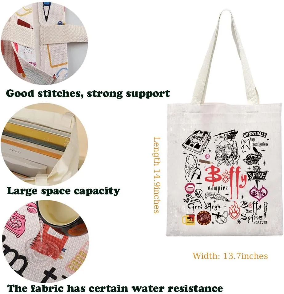 KUIYAI Vampire Merchandise Inspired Tote Bag Vampire Lovers Shoulder Bag 90s TV Show Gift Vampire Character Gift (BufyVampireTote)