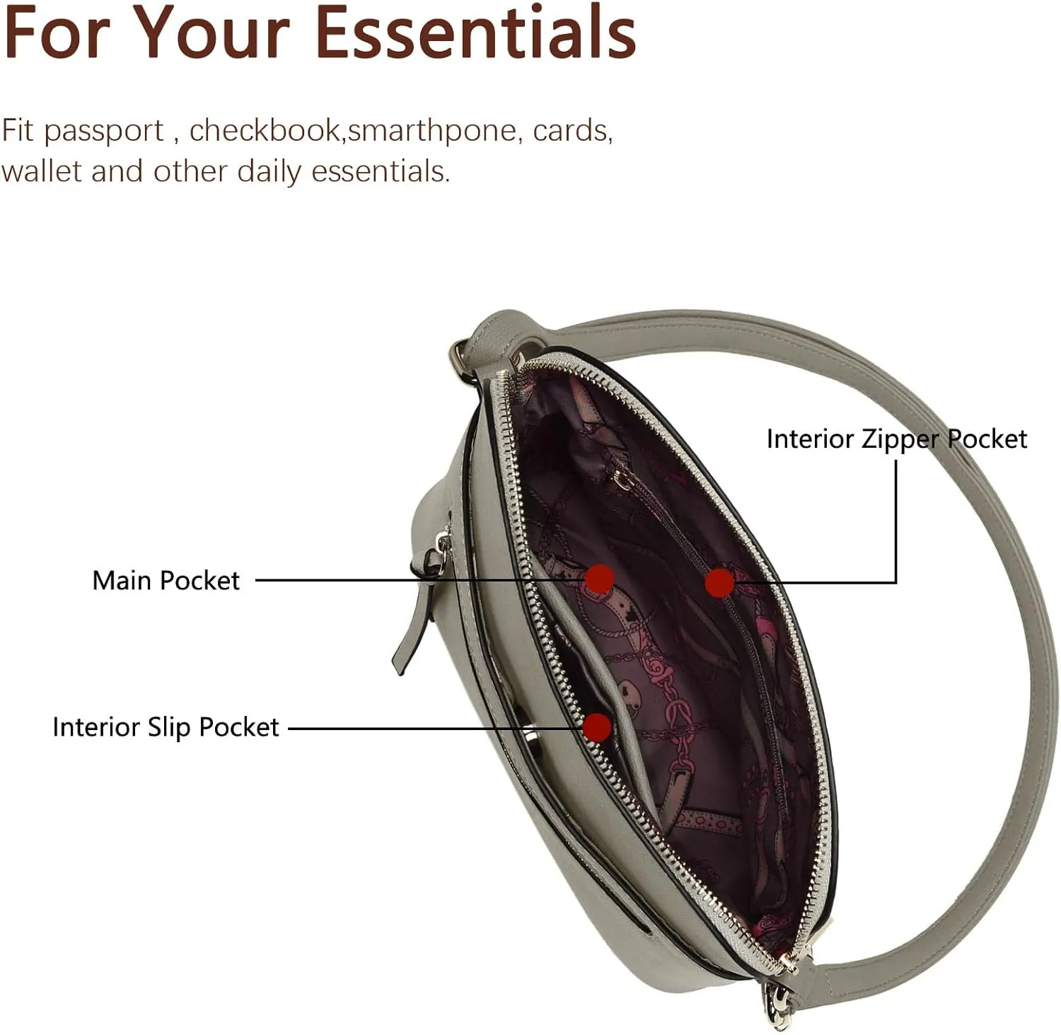 LA TERRE Small Crossbody Bag, Dome Shoulder Bag with Zipper Pocket Adjustable Strap