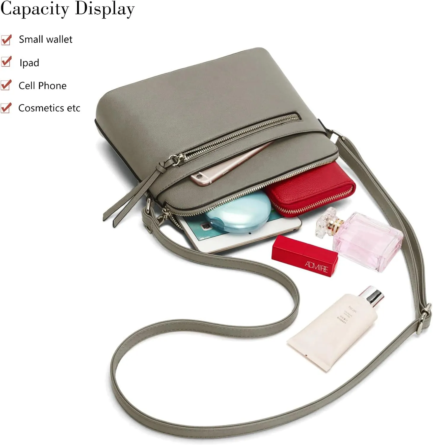 LA TERRE Small Crossbody Bag, Dome Shoulder Bag with Zipper Pocket Adjustable Strap