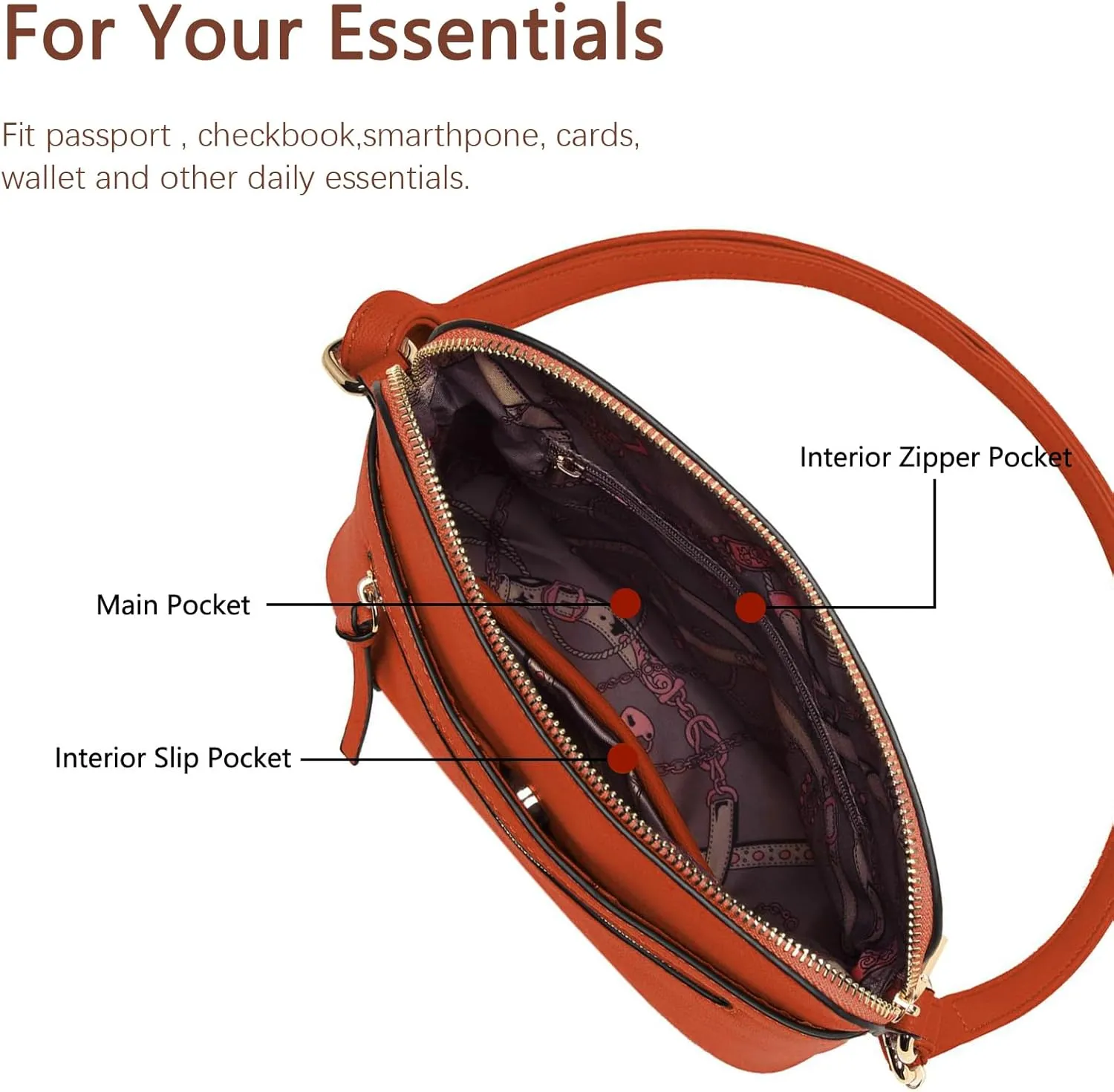 LA TERRE Small Crossbody Bag, Dome Shoulder Bag with Zipper Pocket Adjustable Strap