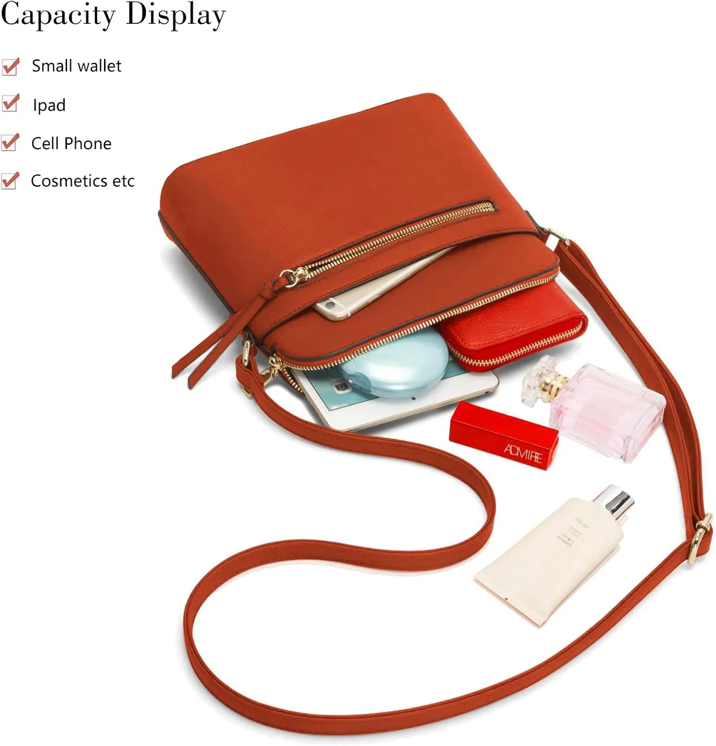 LA TERRE Small Crossbody Bag, Dome Shoulder Bag with Zipper Pocket Adjustable Strap