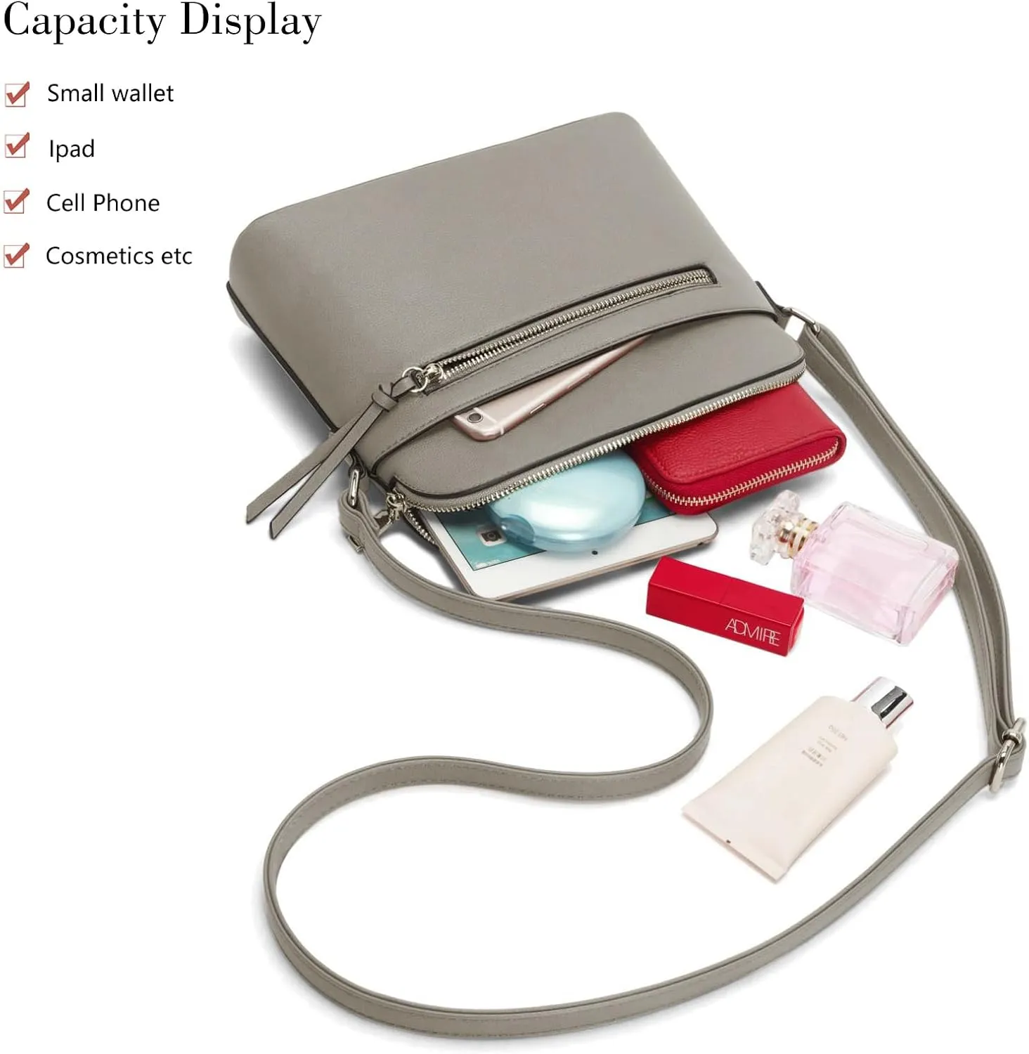 LA TERRE Small Crossbody Bag, Dome Shoulder Bag with Zipper Pocket Adjustable Strap