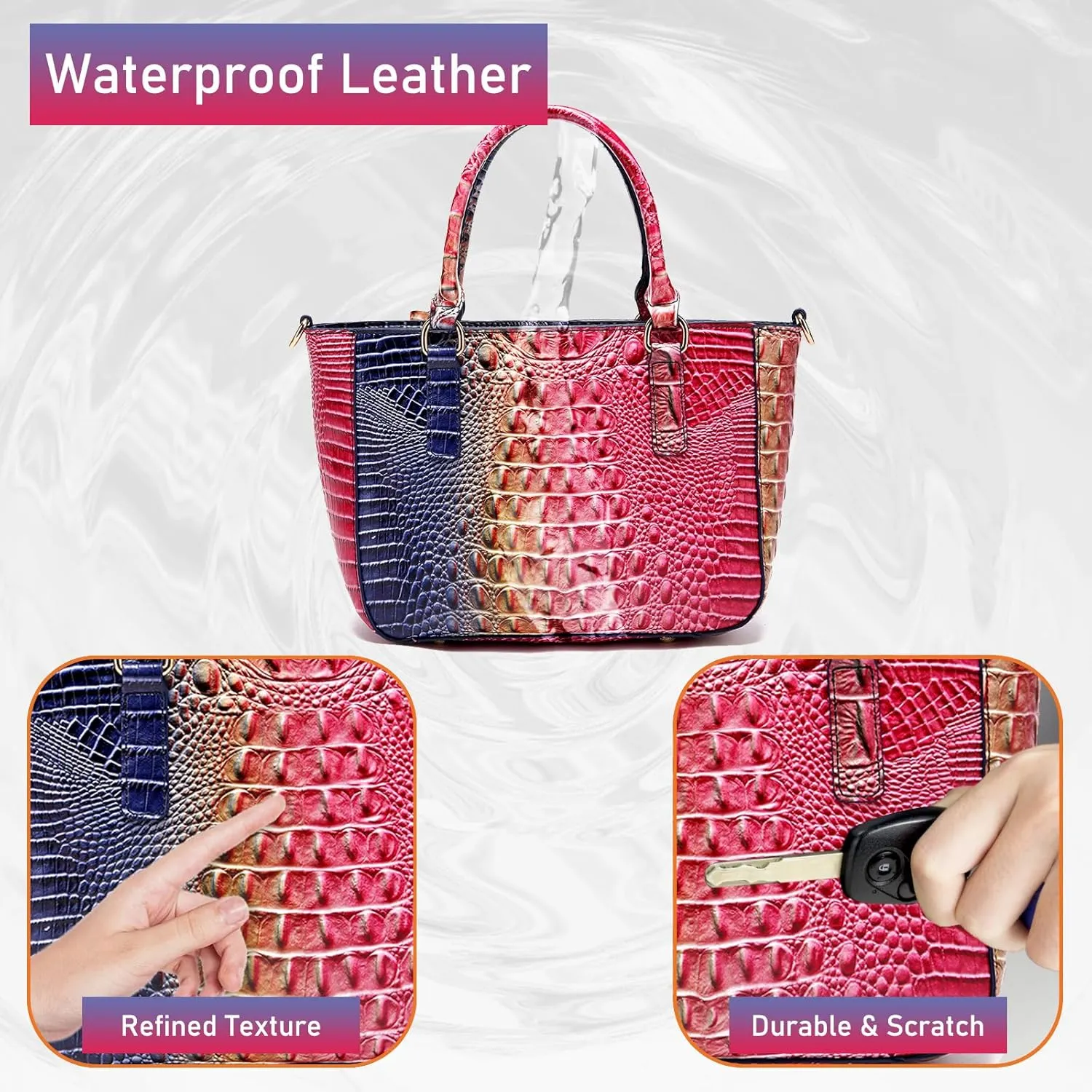 Ladies Tote Leather Bags for Women Crocodile Embossed Zipper Satchel Purse Elegant Compartments Crossbody Work