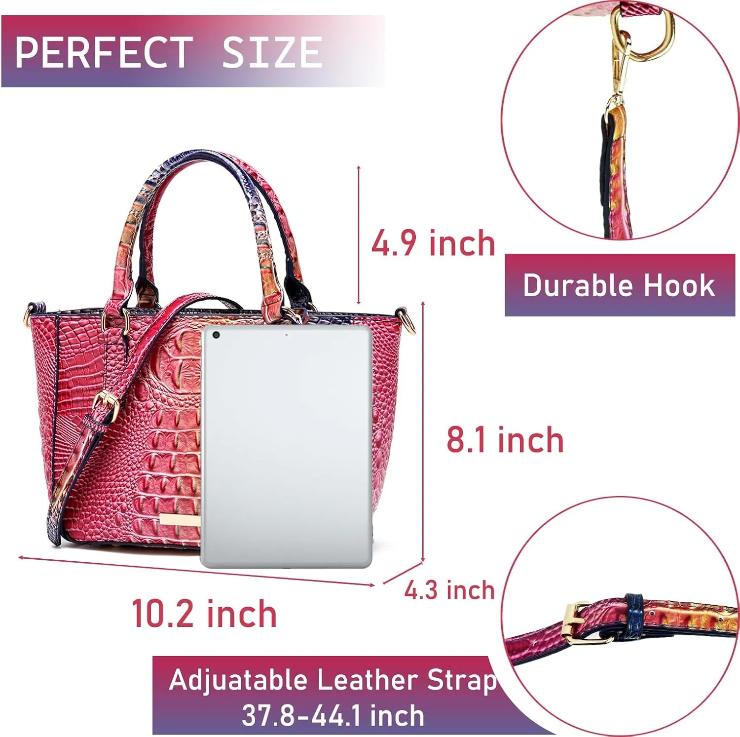 Ladies Tote Leather Bags for Women Crocodile Embossed Zipper Satchel Purse Elegant Compartments Crossbody Work