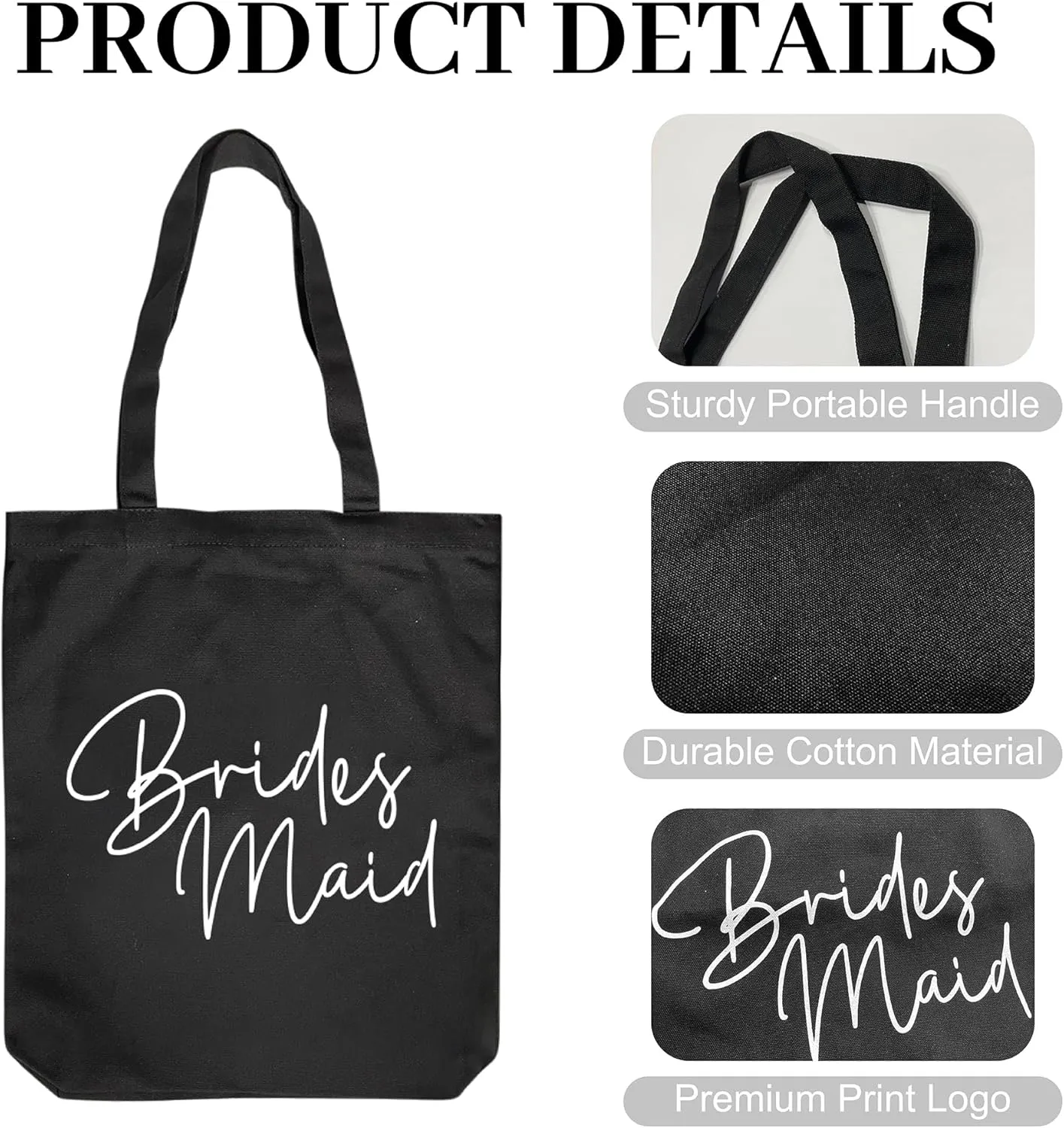 LADY & HOME 10pcs Bachelorette Party Bride Team Bridesmaid Cotton Tote Bags for Wedding Gifts