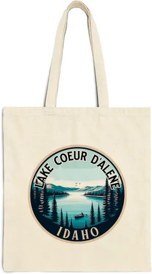 Lake Coeur D'alene Idaho Cotton Tote Bag for Women Men Casual Tote Bag Cloth Canvas Shopping Bags with Handles Cute Bags Everyday Use 15" x 16" Aesthetic Gift ID44997