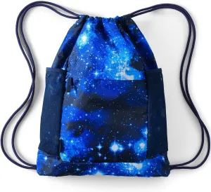 Lands' End Kids' Packable Cinch Sack Blue Galaxy Space 14" X 18"