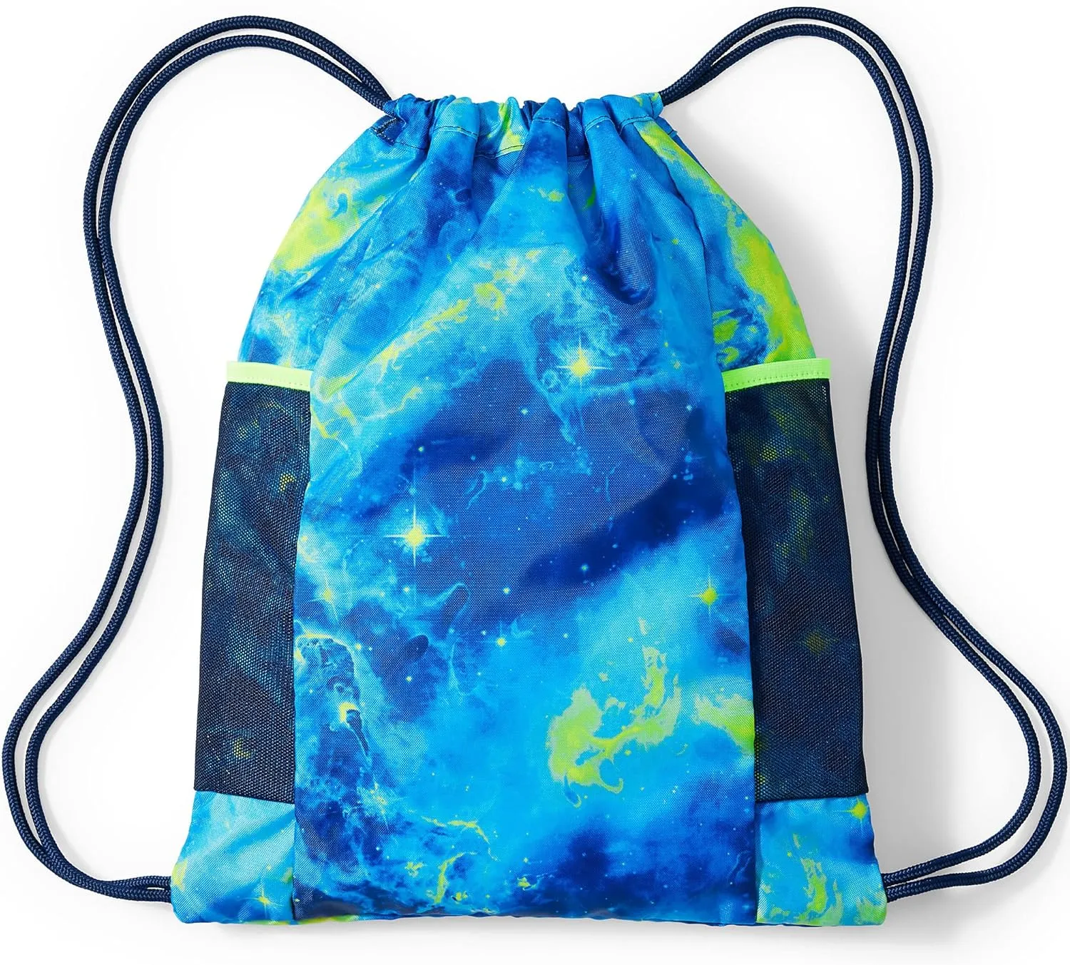Lands' End Kids' Packable Cinch Sack Blue Space Galaxy 14" X 18"
