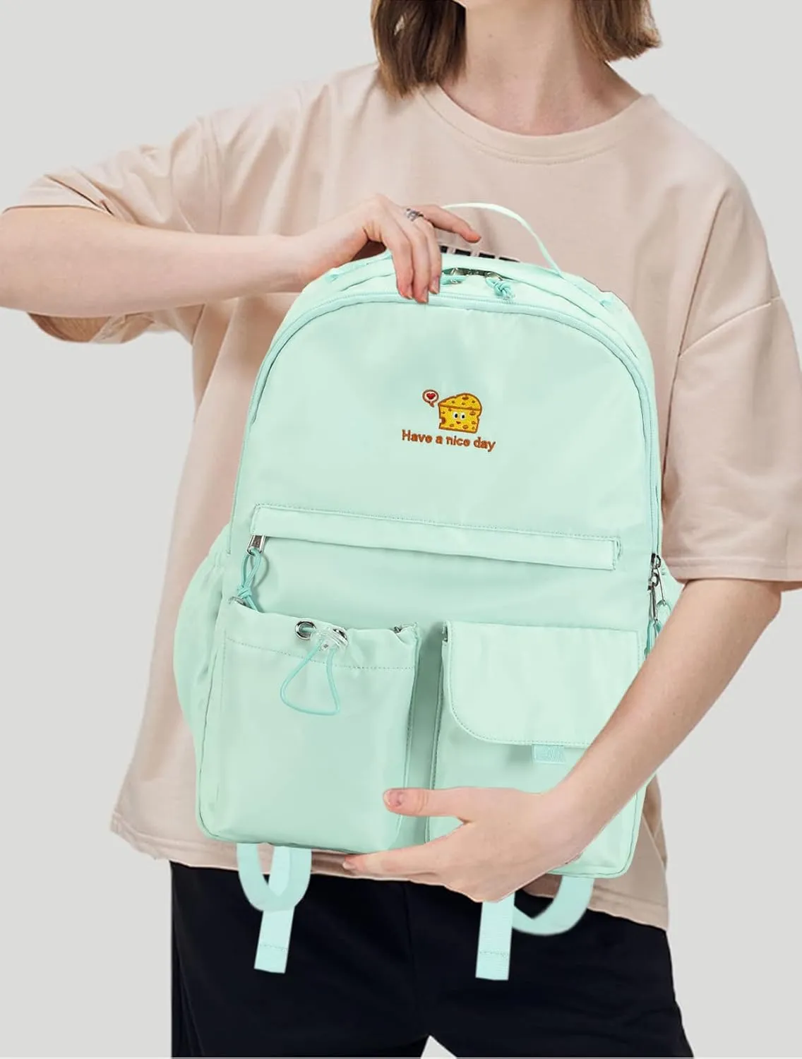 Lanola Teen Girl School Backpack Casual Daypack Bookbag Elementary College Travel Backpack with Cute Ribbon for Girls