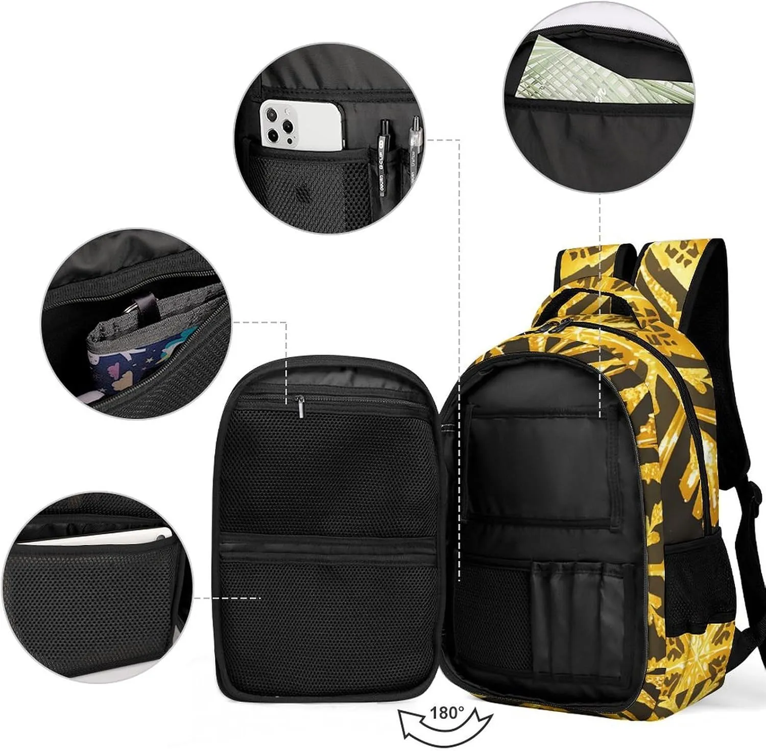Laptop Backpack for Men Women Daypack Golden Christmas Snowflakes Computer Bag Travel Backpacks Laptop Bag