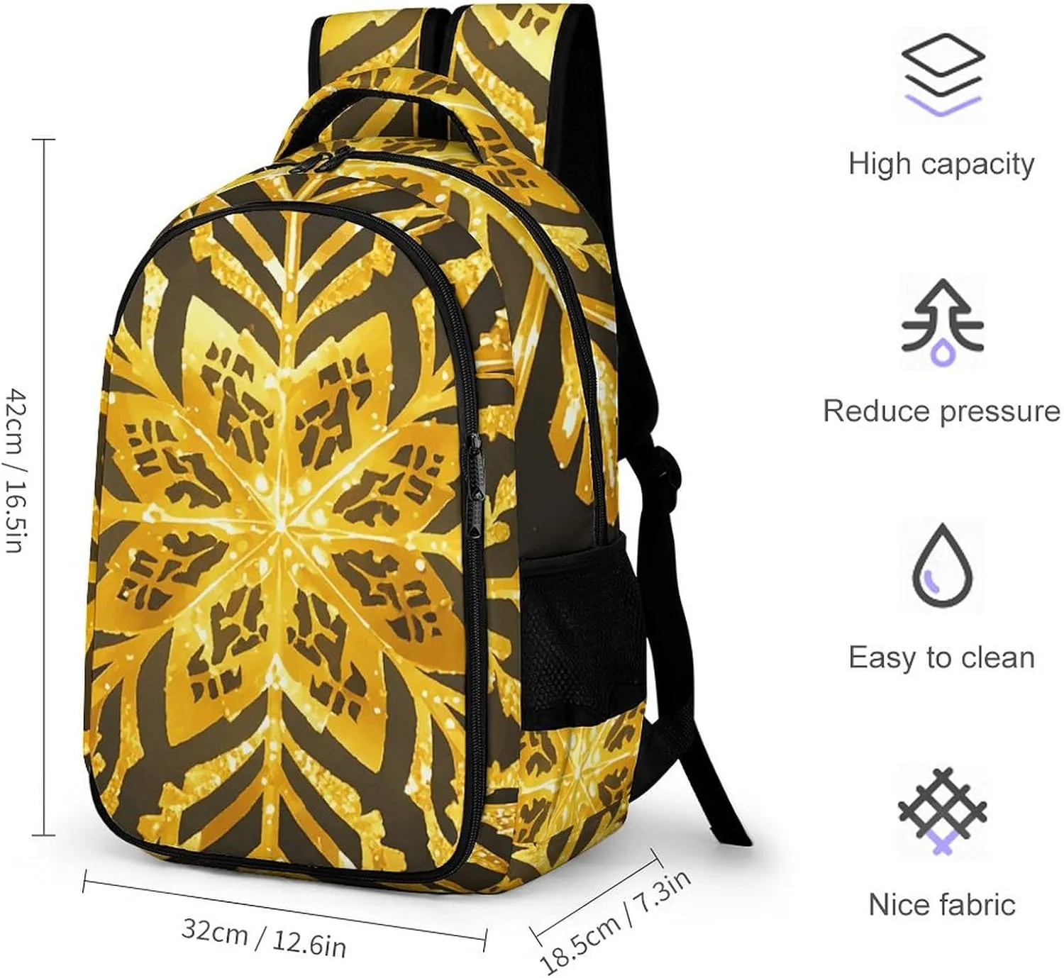 Laptop Backpack for Men Women Daypack Golden Christmas Snowflakes Computer Bag Travel Backpacks Laptop Bag
