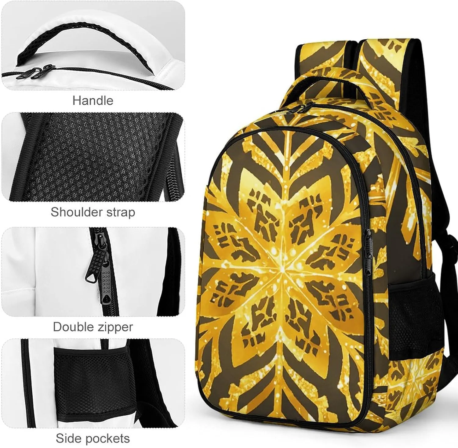Laptop Backpack for Men Women Daypack Golden Christmas Snowflakes Computer Bag Travel Backpacks Laptop Bag