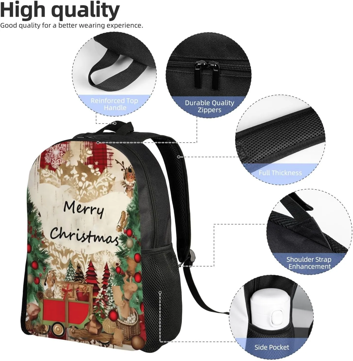 Laptop Backpack for Women Men Carry-on Backpack Merry Christmas Daypack Lightweight Travel Shoulder Bags