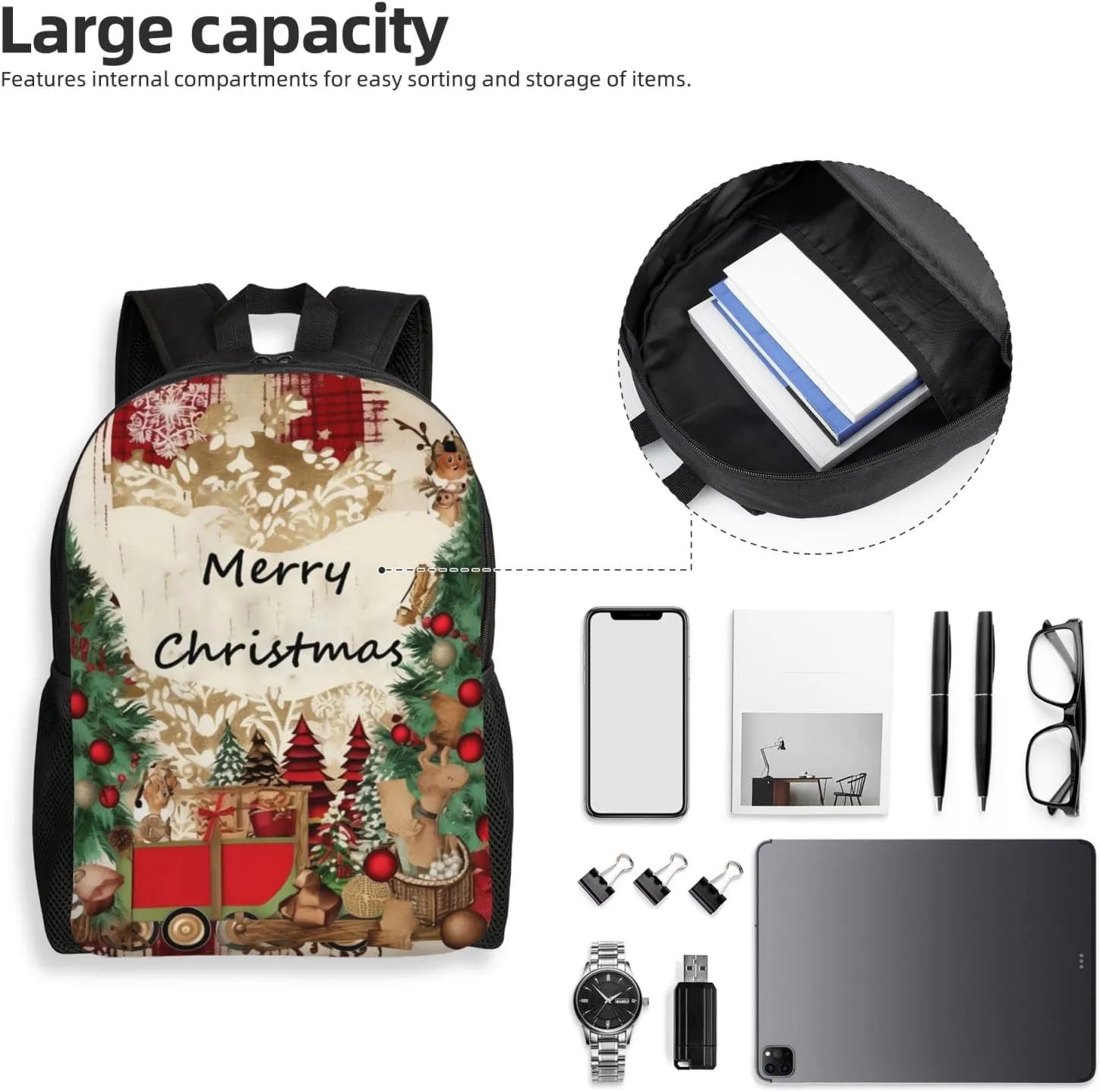 Laptop Backpack for Women Men Carry-on Backpack Merry Christmas Daypack Lightweight Travel Shoulder Bags