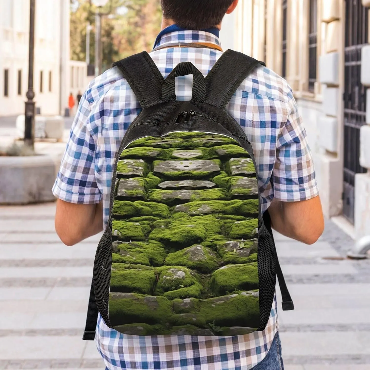Laptop Backpack for Women Men Carry-on Backpack Moss Stone Pavement Daypack Lightweight Travel Shoulder Bags
