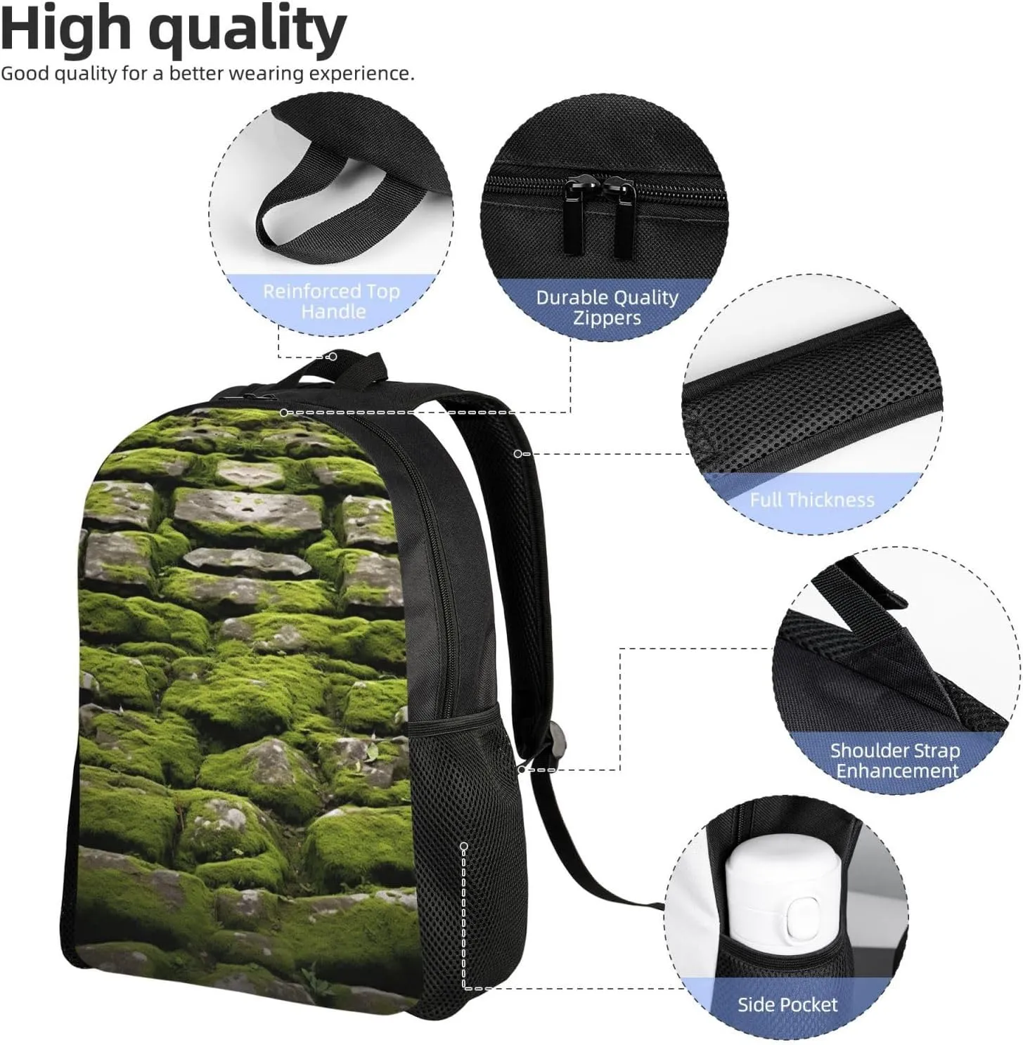 Laptop Backpack for Women Men Carry-on Backpack Moss Stone Pavement Daypack Lightweight Travel Shoulder Bags