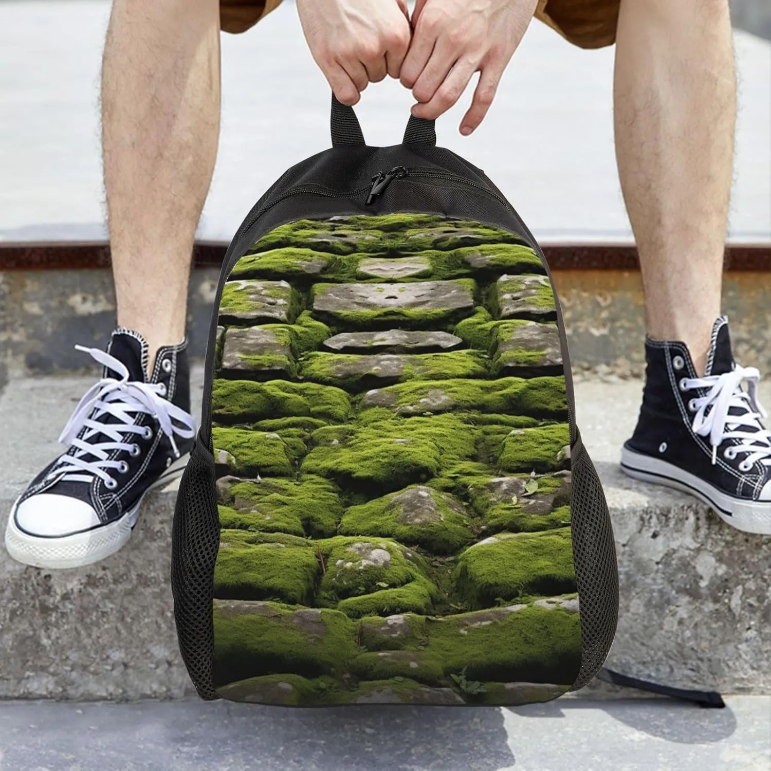 Laptop Backpack for Women Men Carry-on Backpack Moss Stone Pavement Daypack Lightweight Travel Shoulder Bags