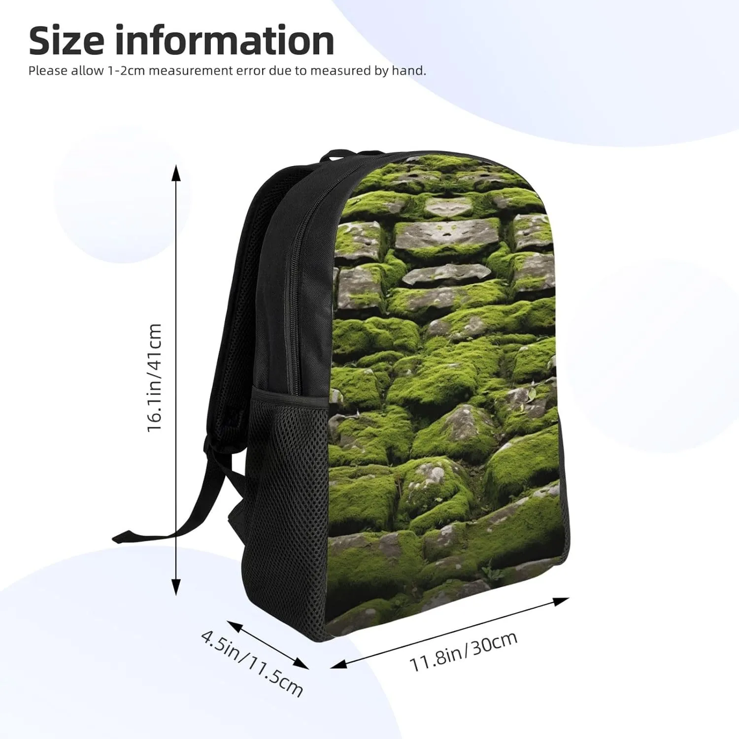 Laptop Backpack for Women Men Carry-on Backpack Moss Stone Pavement Daypack Lightweight Travel Shoulder Bags
