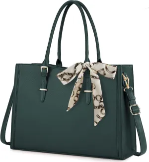 Laptop Bag for Women 15.6 inch Waterproof Laptop Tote Work Bag Leather Computer Tote Briefcase Bag Office Professional Large Capacity Handbag School Shoulder Green