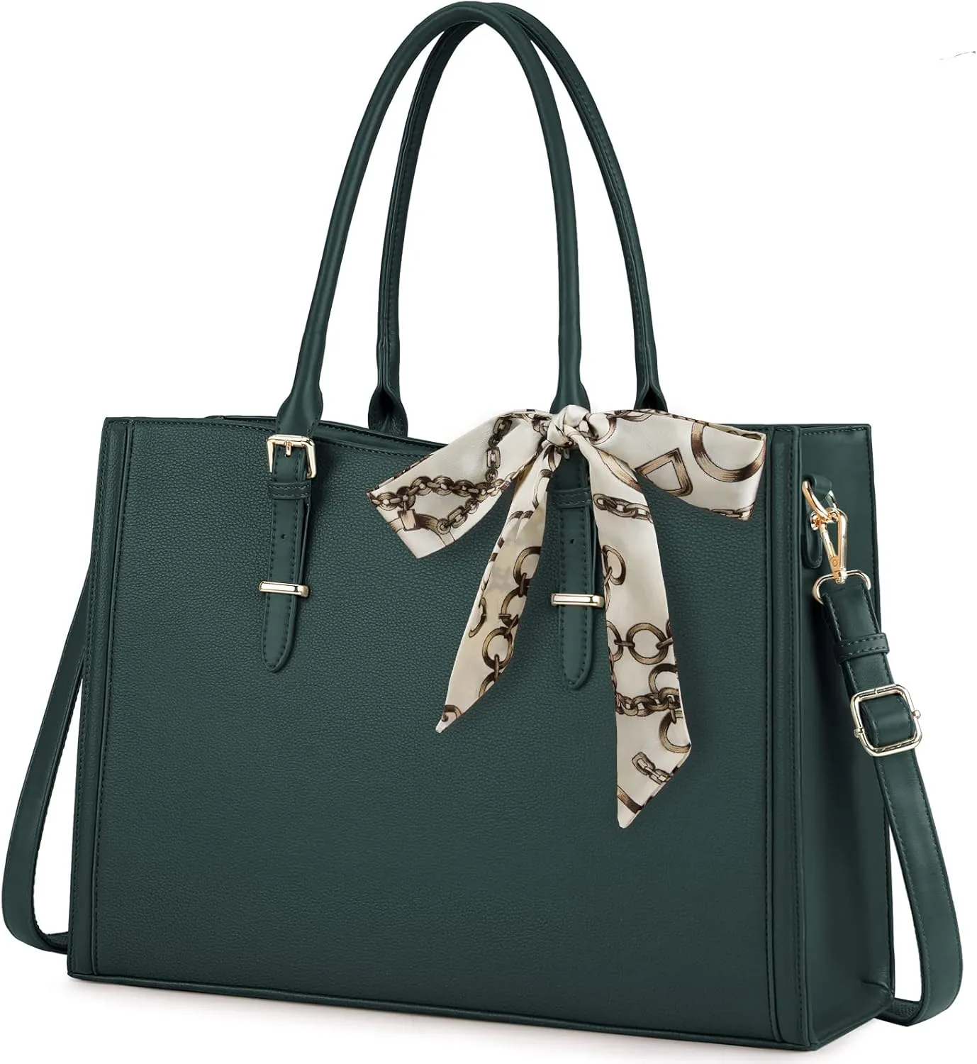 Laptop Bag for Women 15.6 inch Waterproof Laptop Tote Work Bag Leather Computer Tote Briefcase Bag Office Professional Large Capacity Handbag School Shoulder Green