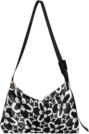 Large Crossbody Bag Simple Modern Geometric Pattern PU Leather Shoulder Bag for Women Girls
