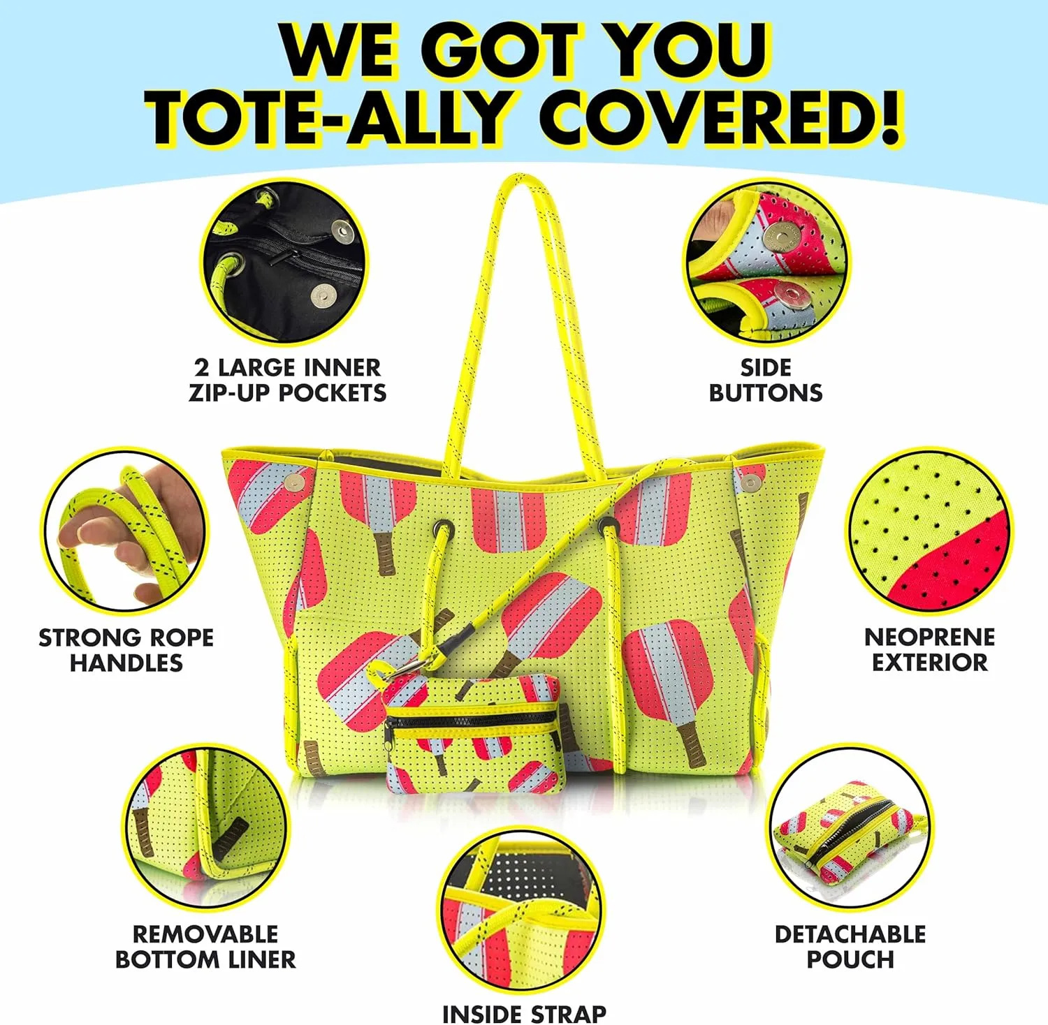 Large Neoprene Tote Bag with Pouch, Multipurpose Neoprene Beach Bag for Women, Neoprene Bag, Water Resistant