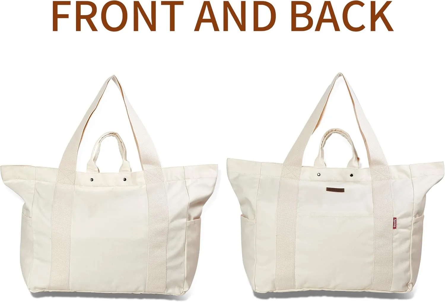 Large Tote Bag, Everything Bag, Heavy Duty Canvas, Full-Size Zipper, Reusable, Suitable for DIY, Natural Cotton.