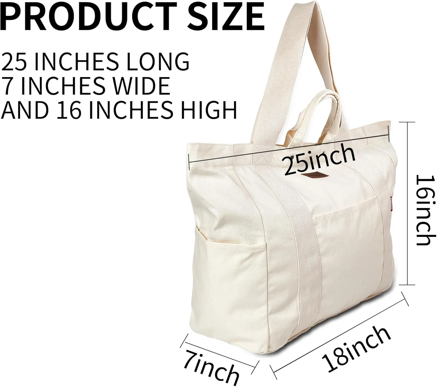 Large Tote Bag, Everything Bag, Heavy Duty Canvas, Full-Size Zipper, Reusable, Suitable for DIY, Natural Cotton.