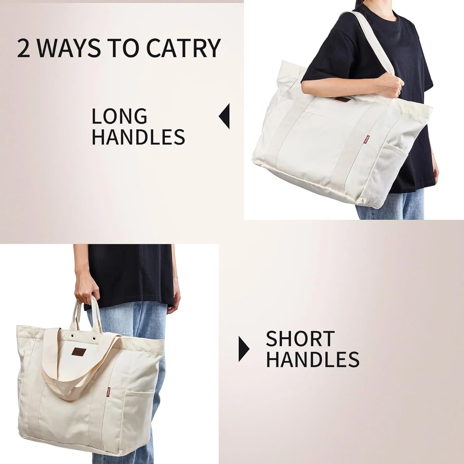 Large Tote Bag, Everything Bag, Heavy Duty Canvas, Full-Size Zipper, Reusable, Suitable for DIY, Natural Cotton.