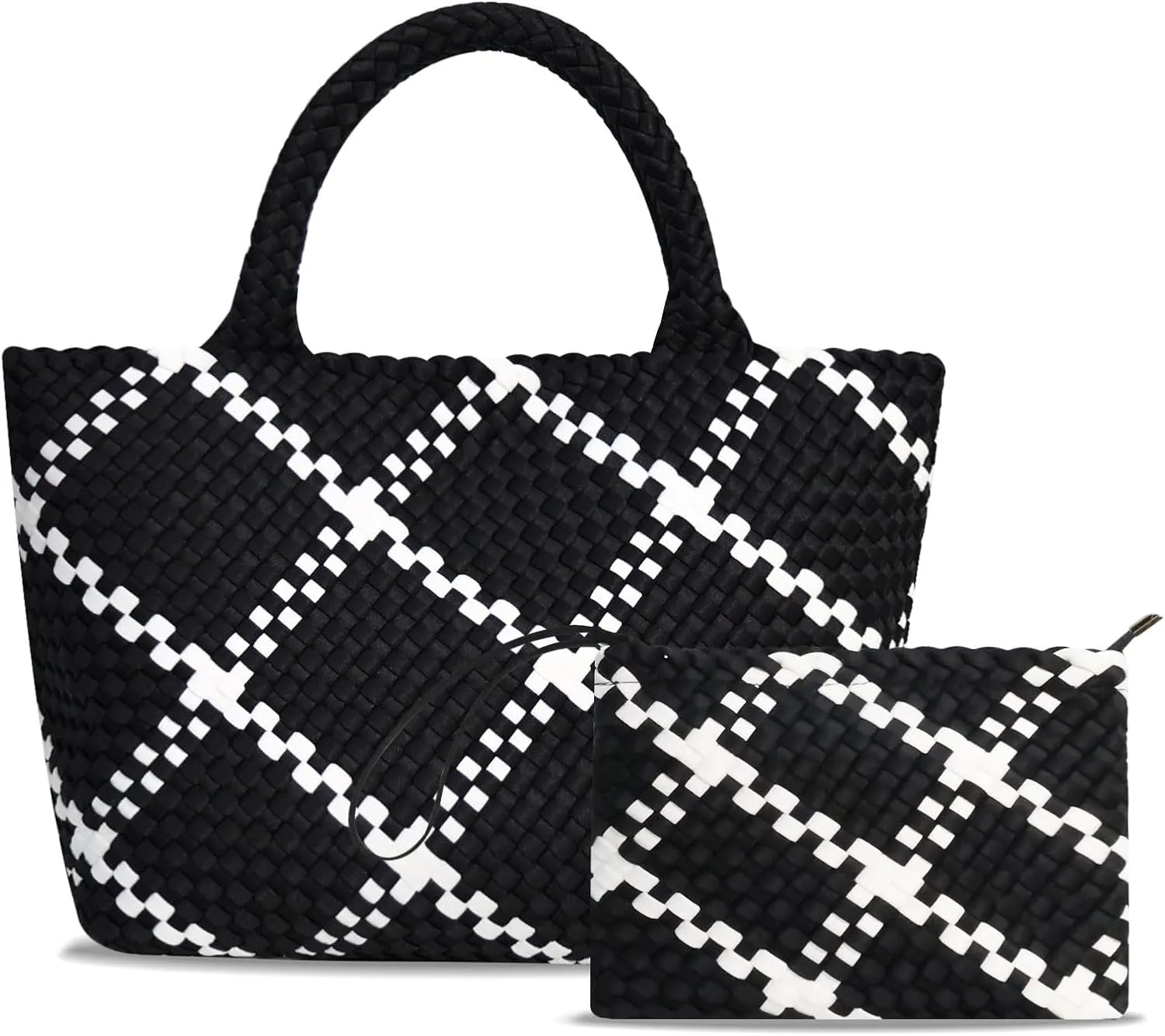 Large Woven Neoprene Tote for Women, Shopper Bag, Travel Braided Handbags, Beach Shoulder Purses