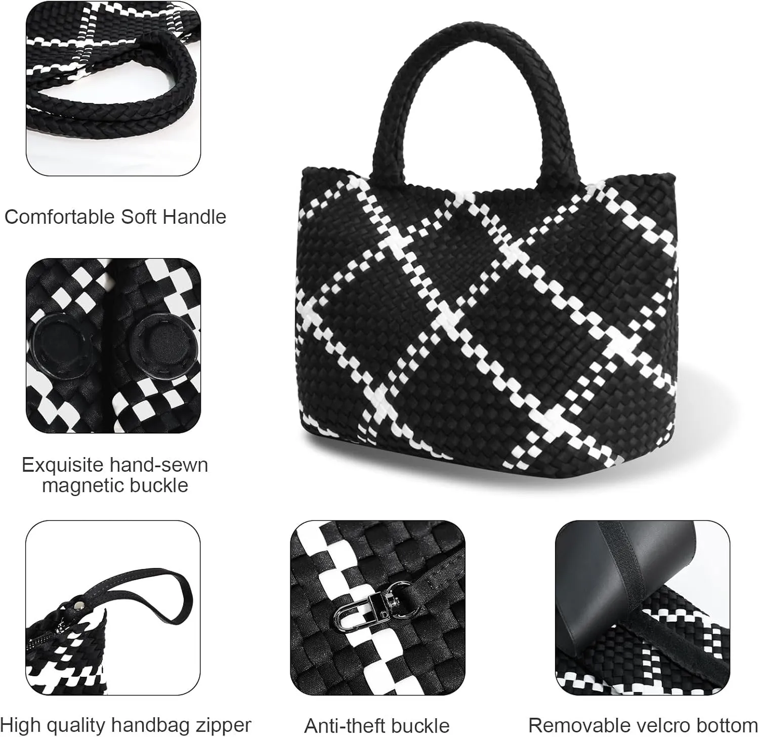 Large Woven Neoprene Tote for Women, Shopper Bag, Travel Braided Handbags, Beach Shoulder Purses
