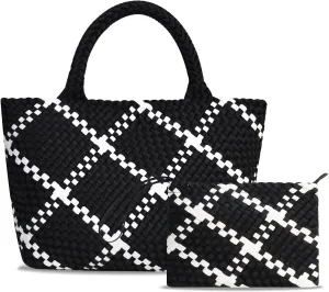 Large Woven Neoprene Tote for Women, Shopper Bag, Travel Braided Handbags, Beach Shoulder Purses