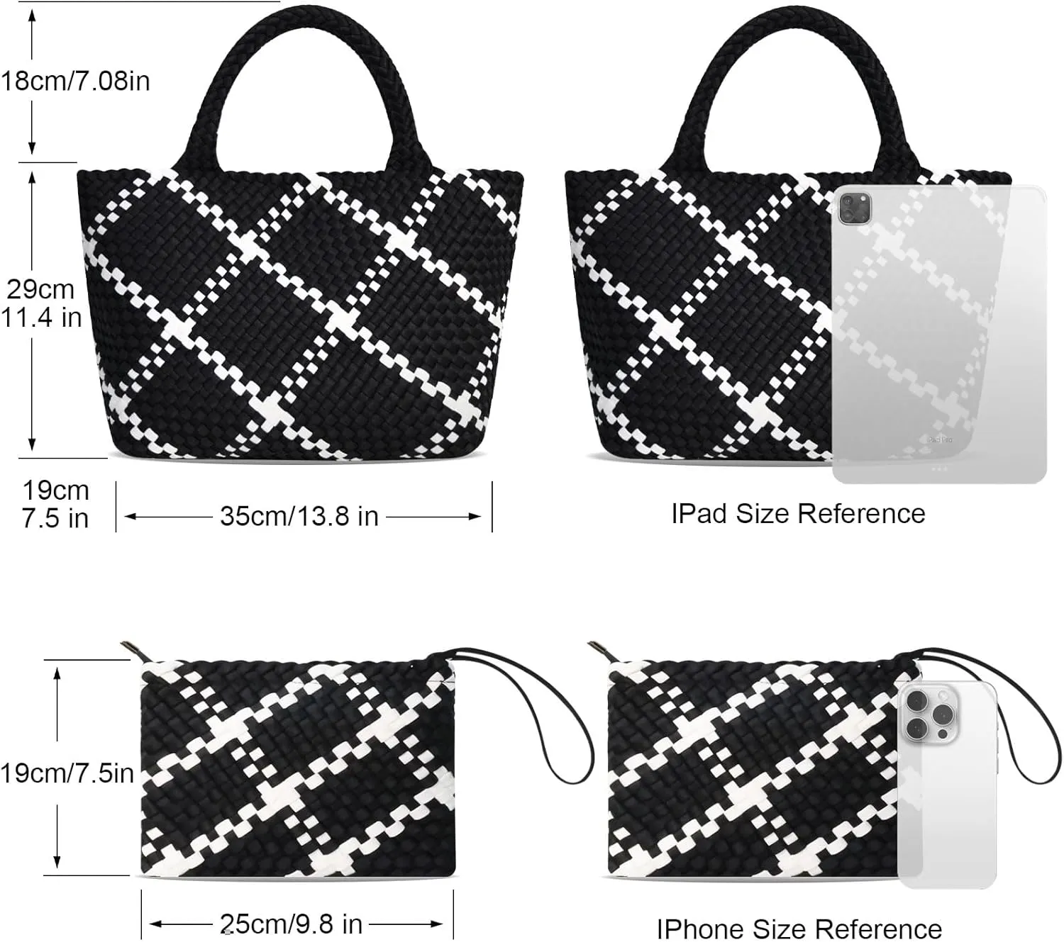 Large Woven Neoprene Tote for Women, Shopper Bag, Travel Braided Handbags, Beach Shoulder Purses