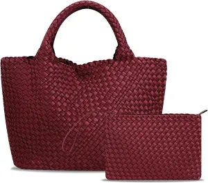 Large Woven Neoprene Tote for Women, Shopper Bag, Travel Braided Handbags, Beach Shoulder Purses