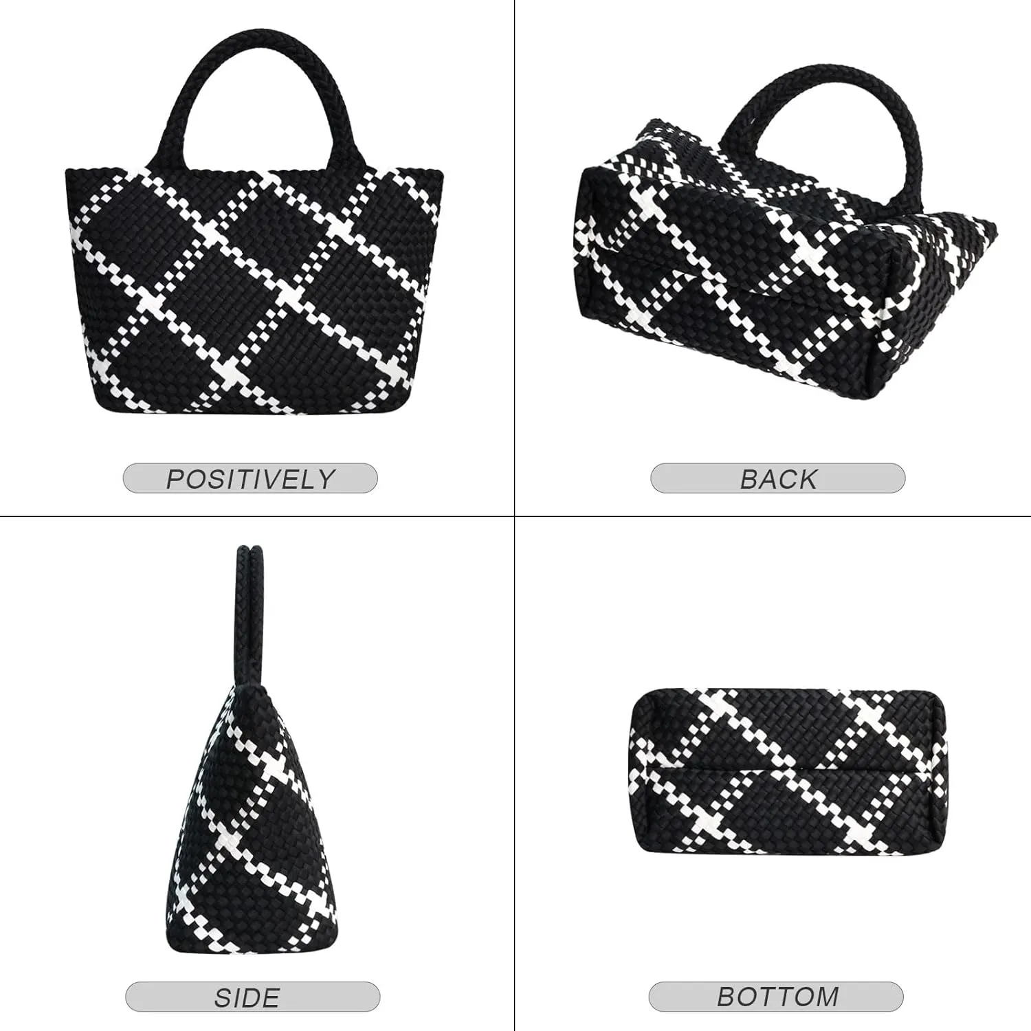 Large Woven Neoprene Tote for Women, Shopper Bag, Travel Braided Handbags, Beach Shoulder Purses